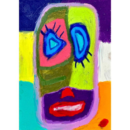 "Colorful abstract face with geometric shapes by Lenfantvivant" "Contemporary cubist-inspired portrait 'Vivid Prism' by Lenfantvivant" "Lenfantvivant artwork with vibrant color blocks and abstract facial features"