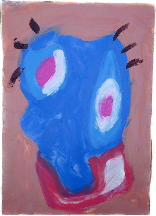 Lenfantvivant's blue abstract facial artwork" "Yves Klein blue in contemporary art piece" "Chagall-inspired dreamlike abstract portrait" "Matisse-like color contrast in modern art" "Sauna Fusion abstract expressionism No. 117"