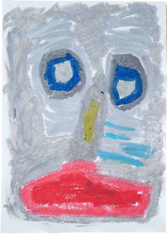 "Lenfantvivant abstract facial expression art" "Sauna Fusion Art with contemplative eyes" "Abstract art with bold red elements" "Museum-quality paper art by Lenfantvivant" "Emotive oil pastel creation in abstract style"