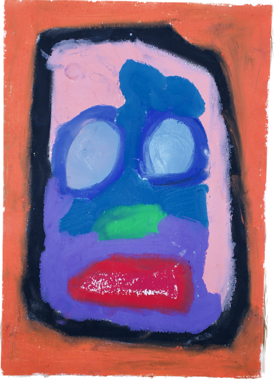 Post-Impressionist inspired abstract face by Lenfantvivant" "Vivid color palette in Lenfantvivant art" "Abstract facial features Sauna Fusion No. 111" "Expressionist emotion in contemporary art" "Lenfantvivant artwork reflecting Fauvism influences"