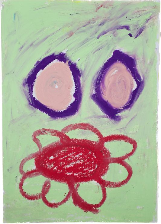 Abstract floral art by Lenfantvivant" "Miró-inspired whimsical artwork on paper" "Lenfantvivant Sauna Fusion contemporary art" "Expressionistic pastel drawing with floral motif" "Klee-like abstraction in modern art by Lenfantvivant"
