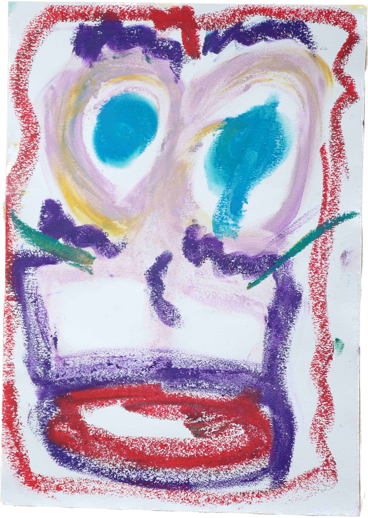 Lenfantvivant abstract expressionist face" "Vivid abstract visage on paper" "Edvard Munch style emotional art by Lenfantvivant" "Intense abstract facial expression in contemporary art" "Sauna Fusion No. 125 with emotive color interplay"