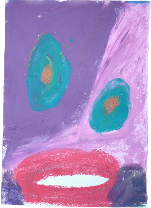 "Lenfantvivant serene auroral abstract" "Abstract art with oval motifs" "Purple and teal Sauna Fusion Art" "Contemplative oil pastel artwork" "Lenfantvivant No. 145 abstract expression"