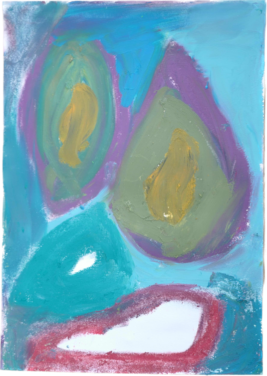 "Lenfantvivant verdant abstract art" "Abstract oil pastel with green ovals" "Golden-centered forms in abstract" "Sauna Fusion art with harmonic colors" "Lenfantvivant No. 146 art piece"